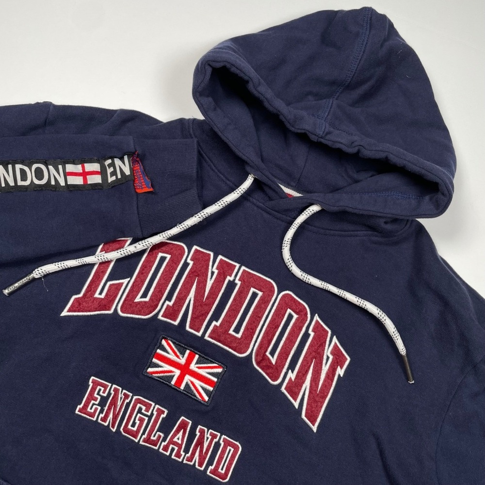 London King England Hoodie Navy Blue Union Jack Souvenir Sweatshirt Mens Medium